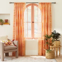 1pc Sheer Ophelia Printed Burnout Window Curtain Panel Orange - Opalhouseâ„¢ Designed With Jungalowâ„¢