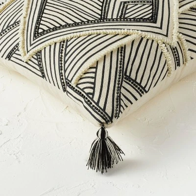 Square Embellished Geometric Decorative Throw Pillow Off-White/Black - Opalhouse™ Designed With Jungalow™ - Image 3