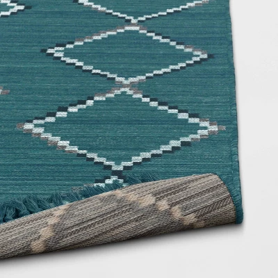 7' X 10' Soft Moroccan Woven Tapestry With Double Knot Fringe Outdoor Rug Teal - Opalhouse⢠- Image 3