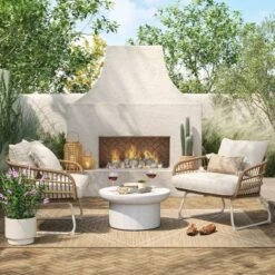 Southport Outdoor Patio Chair With Metal Legs, Club Chair Natural/White - Opalhouse™