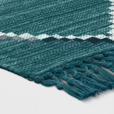 7' X 10' Soft Moroccan Woven Tapestry With Double Knot Fringe Outdoor Rug Teal - Opalhouse⢠- Image 2