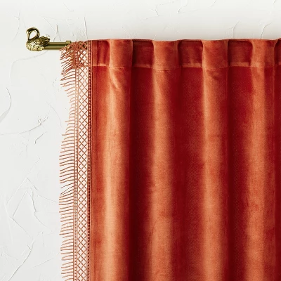 1pc Light Filtering Velvet Macrame Trim Window Curtain Panel Burnt Orange - Opalhouse™ Designed With Jungalow™ - Image 4